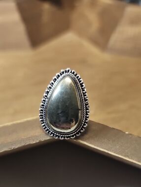 Sterling Teardrop Pyrite Statement Ring